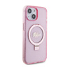 Guess Ring Stand Script Glitter MagSafe - Etui iPhone 15 Plus (różowy) (GUHMP15MHRSGSP)
