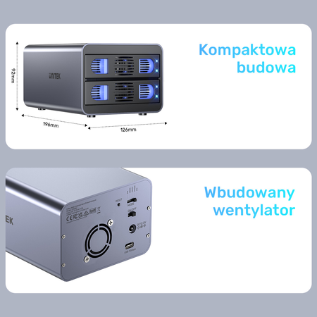 Unitek Obudowa RAID do dysku SATA 2.5''/3.5'' 4 tryby 40TB USB C 10Gb/s (S1308C01-EU)