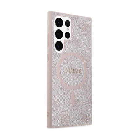 Guess 4G Collection Leather Metal Logo MagSafe - Etui Samsung Galaxy S24 Ultra (różowy) (GUHMS24LG4GFRP)