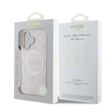 Guess Saffiano Peony Classic Logo MagSafe - Etui iPhone 16 Plus (różowy) (GUHMP16MPSAPSMEP)