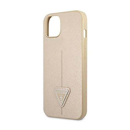 Guess Saffiano Triangle Logo Case – Etui iPhone 13 mini (beżowy) (GUHCP13SPSATLE)
