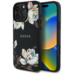 Guess Grained Printed Flower Pattern MagSafe - Etui do iPhone 16 Pro Max (czarny) (GUHMP16XPGNMPLMK)