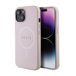 Guess Saffiano MagSafe - Etui iPhone 15 Plus (różowy) (GUHMP15MPSAHMCP)