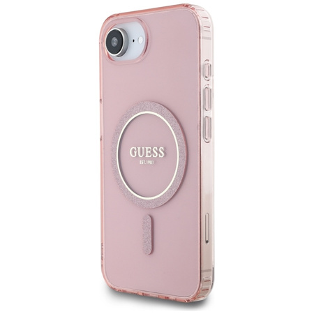 Guess IML Glitter Circle MagSafe - Etui do iPhone 16e (różowy) (GUHMPSE4HFGEREP)