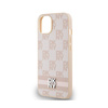 DKNY Leather Checkered Mono Pattern & Printed Stripes - Etui iPhone 15 Plus / 14 Plus (różowy) (DKHCP15MPCPTSSP)