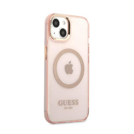 Guess Gold Outline Translucent MagSafe - Etui iPhone 13 (różowy) (GUHMP13MHTCMP)