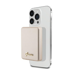 Guess Metal Script Logo MagSafe - Power Bank indukcyjny 5000 mAh 15W MagSafe (złoty) (GUPBM5ALGSGD)