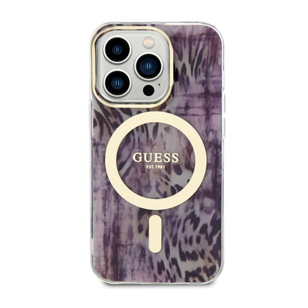 Guess Leopard MagSafe - Etui iPhone 14 Pro (Różowy) (GUHMP14LHLEOPWP)