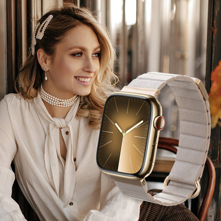 Crong Eclipse - Skórzany pasek magnetyczny Apple Watch 38/40/41/42mm (beżowy) (CRG-40ECL-BGE)