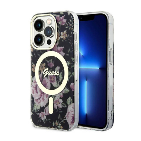 Guess Flower MagSafe - Etui iPhone 14 Pro (Czarny) (GUHMP14LHCFWSK)