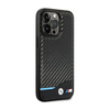 BMW Leather Carbon Blue Line – Etui iPhone 14 Pro (Czarny) (BMHCP14L22NBCK)