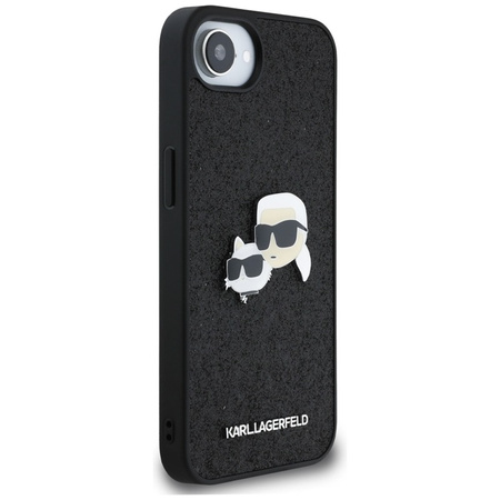 Karl Lagerfeld Fixed Glitter Karl & Choupette Heads Metal Pin - Etui do iPhone 16e (czarny) (KLHCPSE4PFGKCPK)