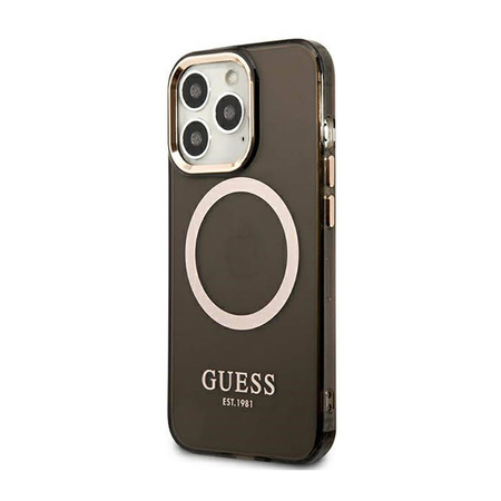 Guess Gold Outline Translucent MagSafe - Etui iPhone 13 Pro (czarny) (GUHMP13LHTCMK)