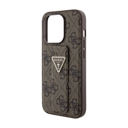Guess Grip Stand 4G Triangle Strass Logo - Etui iPhone 15 Pro Max (brązowy) (GUHCP15XPGS4TDW)