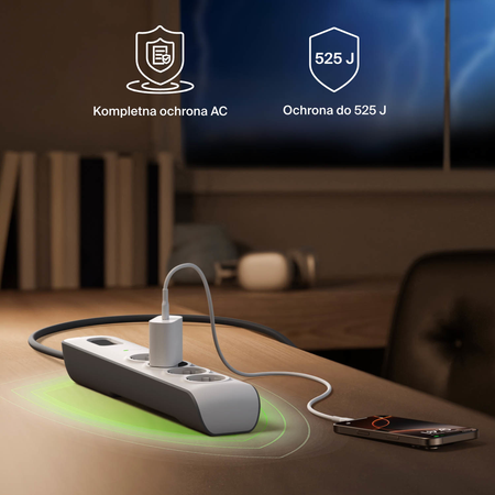 Belkin Listwa zasilająca przeciwprzepięciowa 525J, 4 gniazda Schuko, 2m (BSV400VF2M-V2)