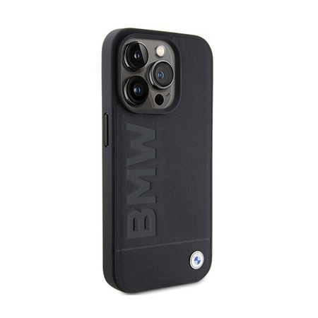 BMW Leather Hot Stamp MagSafe - Etui iPhone 15 Pro (Czarny) (BMHMP15LSLLBK)