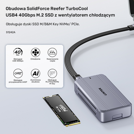 Unitek Aktywnie chłodzona obudowa M2 NvMe SSD USB4 40Gbps (S1242AGY01-EU)
