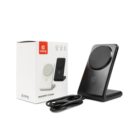 Crong MagSpot Stand - Ładowarka bezprzewodowa 2w1 z MagSafe do iPhone i AirPods (czarny) (CRG-MSS-BLK)