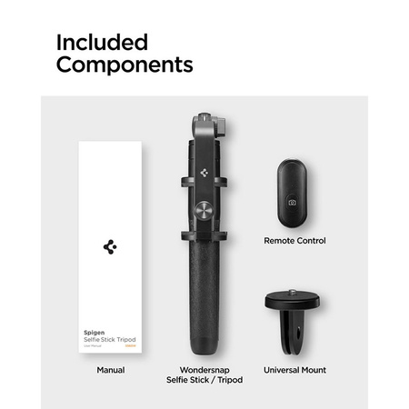 Spigen S560W Bluetooth Selfie Stick Tripod - Statyw na smartfon / uchwyt selfie stick (Czarny) (AMP05813)