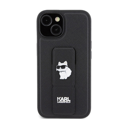 Karl Lagerfeld Gripstand Saffiano Choupette Pins - Etui iPhone 15 Plus (czarny) (KLHCP15MGSACHPK)