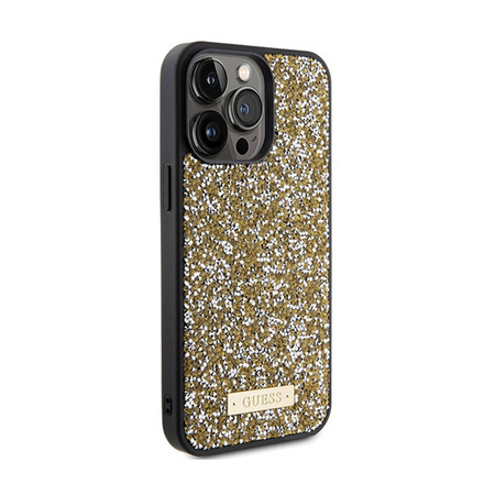 Guess Rhinestone Metal Logo - Etui iPhone 15 Pro (żółty) (GUHCP15LPFGSBSD)