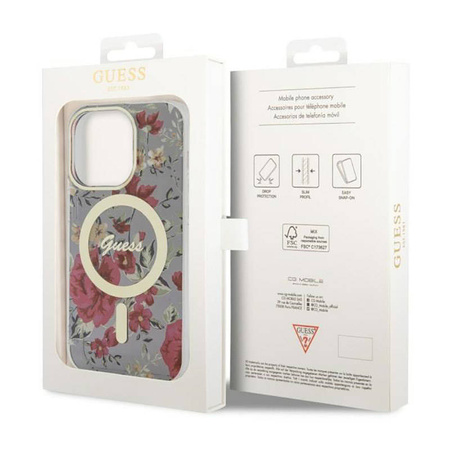 Guess Flower MagSafe - Etui iPhone 14 Pro (Zielony) (GUHMP14LHCFWSA)