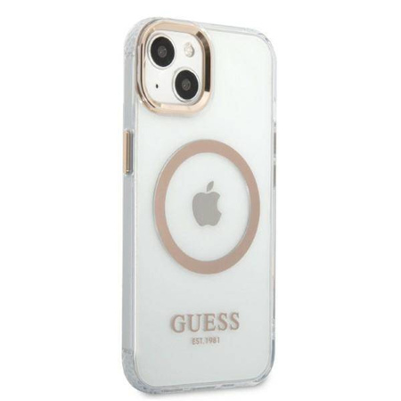 Guess Metal Outline Magsafe - Etui iPhone 13 (przezroczysty / złoty) (GUHMP13MHTRMD)