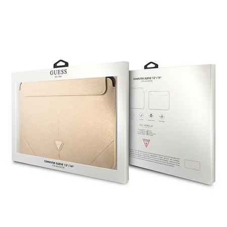 Guess Saffiano Triangle Logo Sleeve - Etui na notebooka 13" / 14" (beżowy) (GUCS14PSATLE)