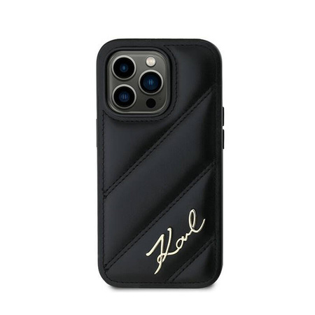 Karl Lagerfeld Diagonal Quilted Script - Etui iPhone 14 Pro (czarny) (KLHCP14LPQDSMGK)
