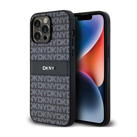 DKNY Leather Mono Stripe & Metal Logo - Etui iPhone 14 Pro Max (czarny) (DKHCP14XPRTHSLK)