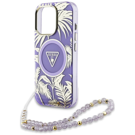 Guess Palm Trees Triangle Pearl Strap MagSafe - Etui do iPhone 16 Pro Max (fioletowy) (GUHMP16XHPCTPLSU)