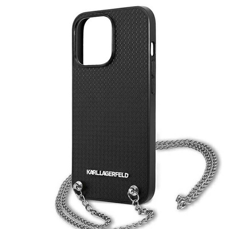 Karl Lagerfeld Leather Textured and Chain - Etui iPhone 13 Pro Max (czarny) (KLHCP13XPMK)
