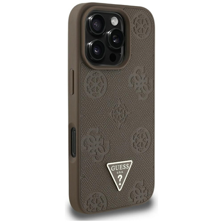 Guess Grained Hot Stamp Peony Triangle Logo MagSafe - Etui do iPhone 16 Pro Max (brązowy) (GUHMP16XPGBTMW)