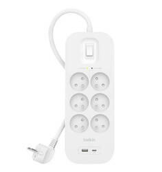 Belkin 2M, 6-portowa listwa + 1xUSB-A 1xUSB-C 650J (SRB002CA2M)
