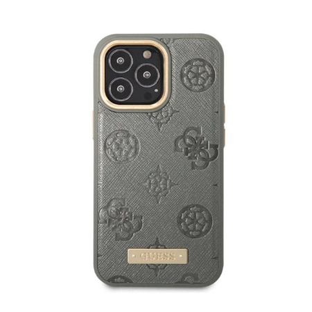Guess Peony Logo Plate MagSafe - Etui iPhone 13 Pro Max (szary) (GUHMP13XSAPSTG)