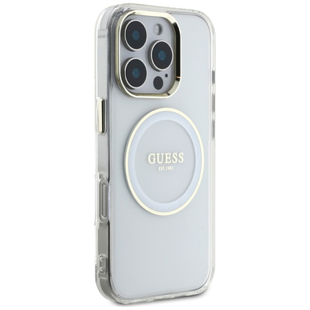 Guess IML Metal Colored Circle Classic Logo MagSafe - Etui do iPhone 16 Pro (biały) (GUHMP16LHTDRCEDH)
