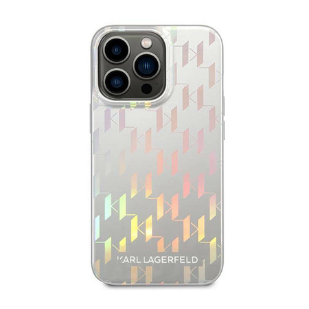 Karl Lagerfeld Monogram Iridescent - Etui iPhone 14 Pro Max (srebrny) (KLHCP14XLGMMSV3)