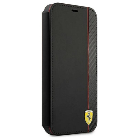 Ferrari Booktype On Track Carbon Stripe - Etui iPhone 13 mini (czarny) (FESAXFLBKP13SBK)