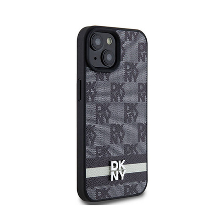 DKNY Leather Checkered Mono Pattern & Printed Stripes - Etui iPhone 15 / 14 / 13 (czarny) (DKHCP15SPCPTSSK)