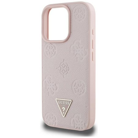 Guess Grained Hot Stamp Peony Triangle Logo MagSafe - Etui do iPhone 16 Pro Max (różowy) (GUHMP16XPGBTMP)