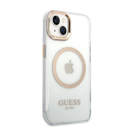 Guess Metal Outline Magsafe - Etui iPhone 14 Plus (przezroczysty / złoty) (GUHMP14MHTRMD)