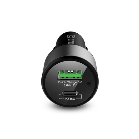 Crong Power Car Charger 63W – Ładowarka samochodowa USB-C PD 45W + USB QC 3.0 18W (czarny) (CRG-PWRC-USBC63-BLK)