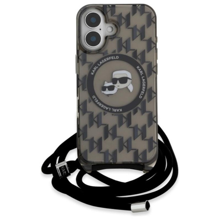 Karl Lagerfeld IML Crossbody Monogram Karl & Choupette Head MagSafe - Etui iPhone 16 (czarny) (KLHMP16SHCKCKLCK)