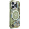 Guess Glitter Flowers Triangle Buttons MagSafe - Etui do iPhone 16 Pro (zielony) (GUHMP16LHFLPEDN)