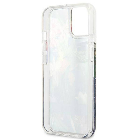 Guess Liquid Glitter Flower – Etui iPhone 13 mini (niebieski) (GUHCP13SLFLSB)
