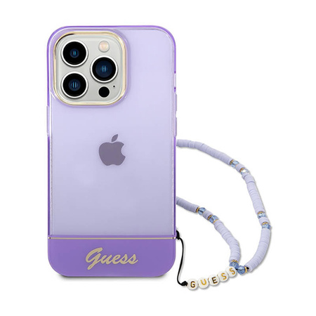 Guess Translucent Pearl Strap - Etui iPhone 14 Pro Max (fioletowy) (GUHCP14XHGCOHU)