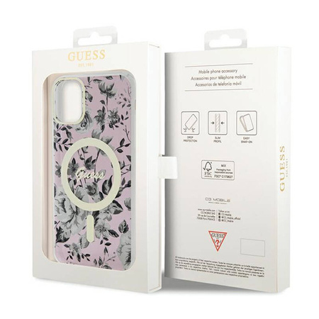 Guess Flower MagSafe - Etui iPhone 11 (Różowy) (GUHMN61HCFWSP)
