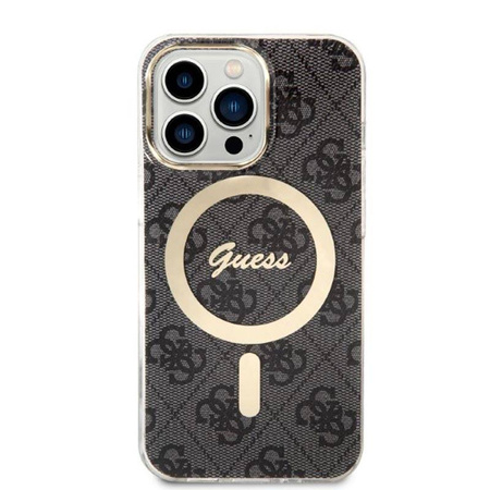 Guess Bundle Pack MagSafe 4G - Zestaw etui + ładowarka MagSafe iPhone 13 Pro (czarny/złoty) (GUBPP13LH4EACSK)