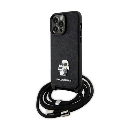 Karl Lagerfeld Crossbody Saffiano Metal Pin Karl & Choupette - Etui iPhone 14 Pro Max (czarny) (KLHCP14XSAKCPSK)