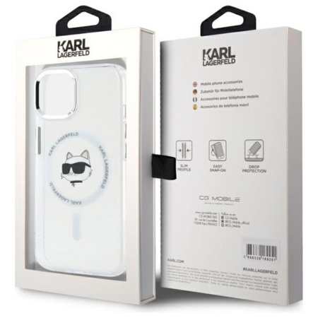 Karl Lagerfeld IML Metal Choupette Head MagSafe - Etui iPhone 15 (biały) (LHMP15SHLSCHH)